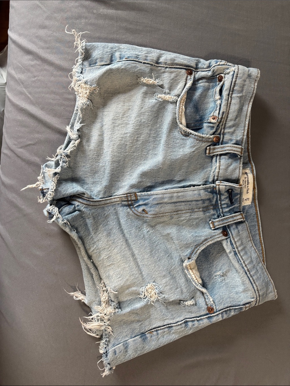 Abercrombie & Fitch Light Wash Distressed Denim Shorts
